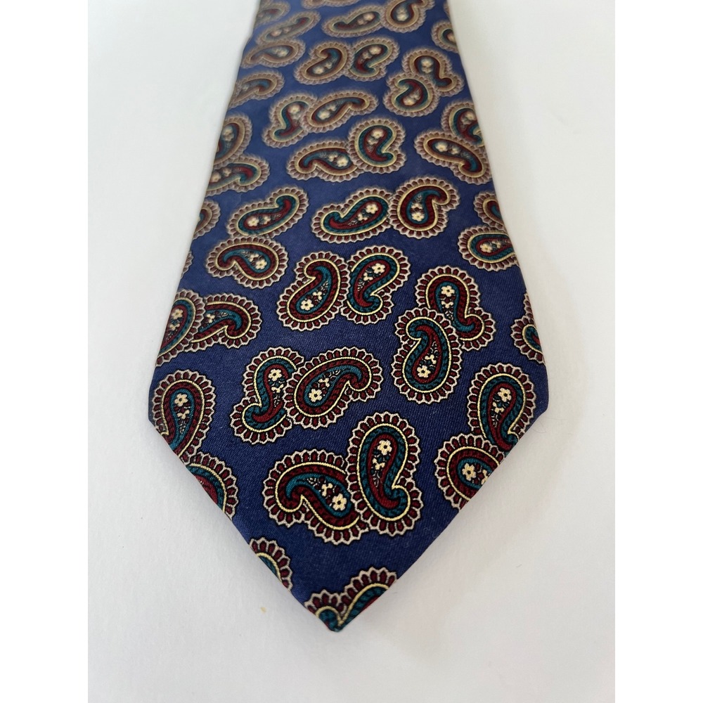 Allen Solly Mens Silk Paisley Tie Navy Blue Burgundy Teal Made in USA Classic